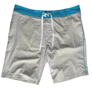 American Fighter Mens 38 Grey/Blue Swim Trunks Lining